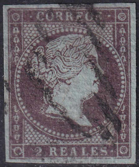 Spain 1855 Sc 39a used rejilla cancel heavy hinge