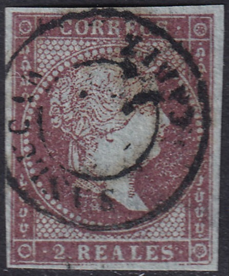 Spain 1855 Sc 39 used Sanlúcar (Cádiz) date (fechador) cancel