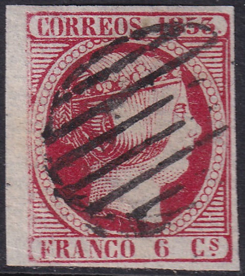 Spain 1853 Sc 19 used grill (parrilla) cancel damaged frame line variety