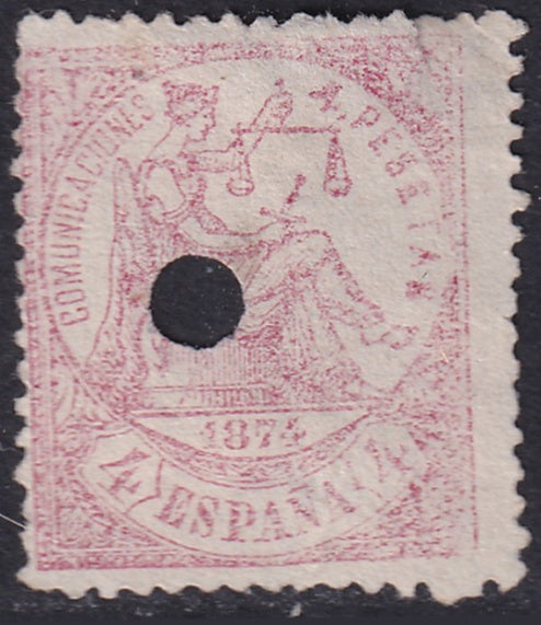 Spain 1874 Sc 209 telegraph punch (taladrado) cancel