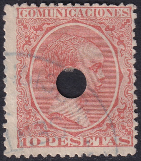 Spain 1889 Sc 270 telegraph punch (taladrado) cancel