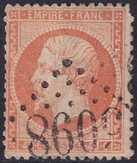 France 1862 Sc 27 used "5098" (Smyrne) GC cancel