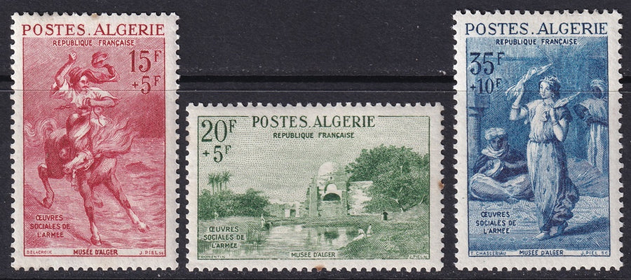 Algeria 1957 Sc B91-3 set MLH* couple toning spots