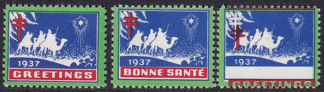 Canada 1937 Christmas seal set MNH** with shifted red variety
