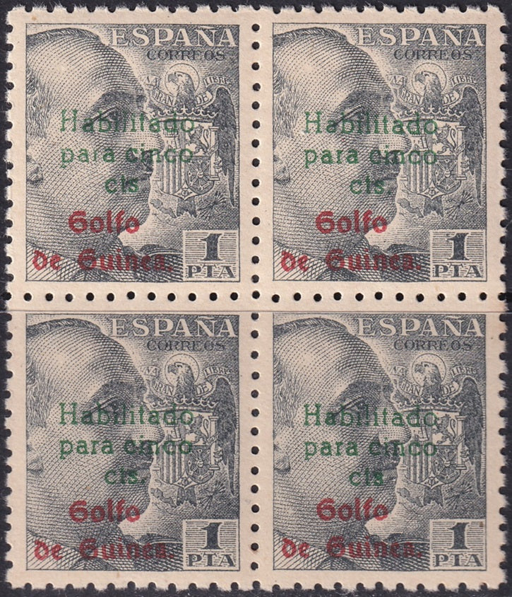 Spanish Guinea 1949 Sc 302 block MNH** overprint narrow spacing