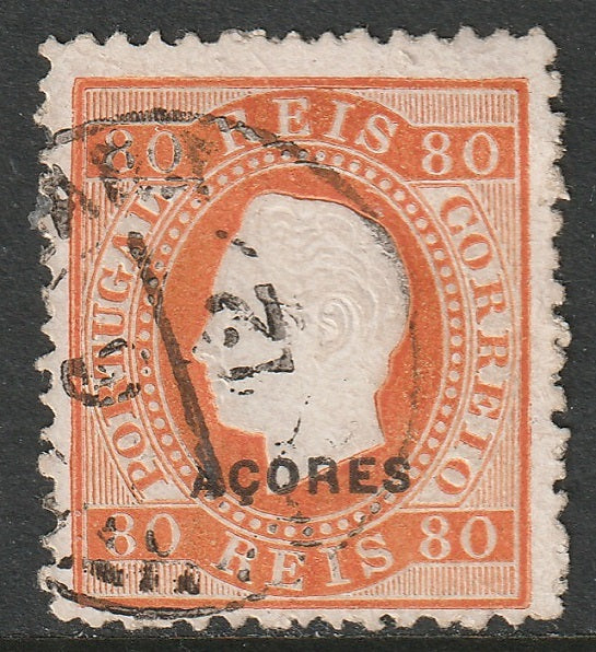 Azores 1882 Sc 53b used orange perf 12.5 enamel paper