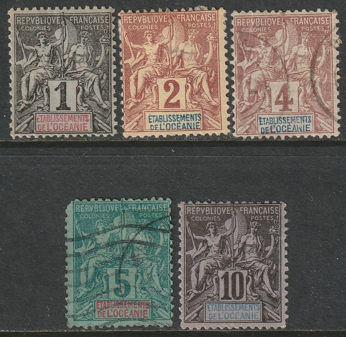 French Polynesia 1892 Sc 1-4,6 used/MNG