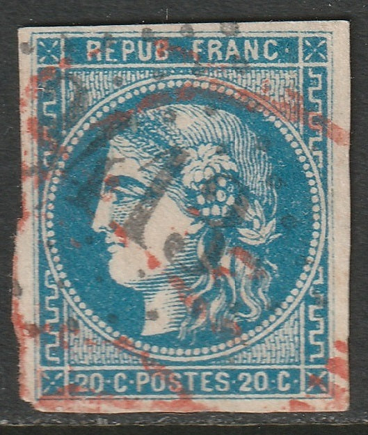 France 1870 Sc 45 used 3413 (Silvanes) cancel & 2nd red cancel