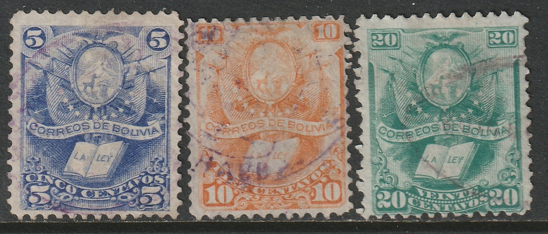 Bolivia 1878 Sc 20-22 partial set used