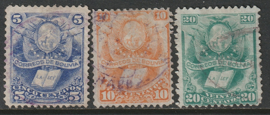 Bolivia 1878 Sc 20-22 partial set used