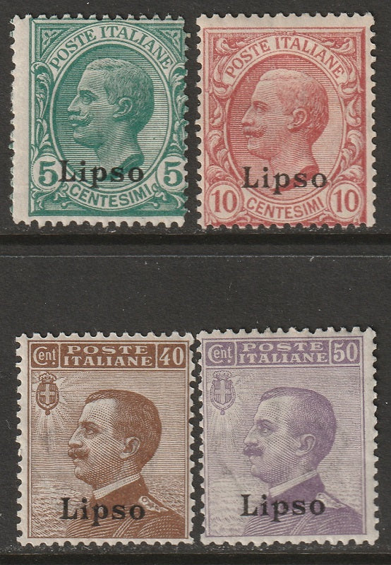 Italy Aegean Lisso 1912 Sc 2,3,7,8 MH some disturbed gum