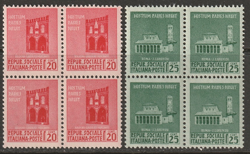 Italian Social Republic 1944 Sc 18,19 blocks MNH (19 perf separation at top)