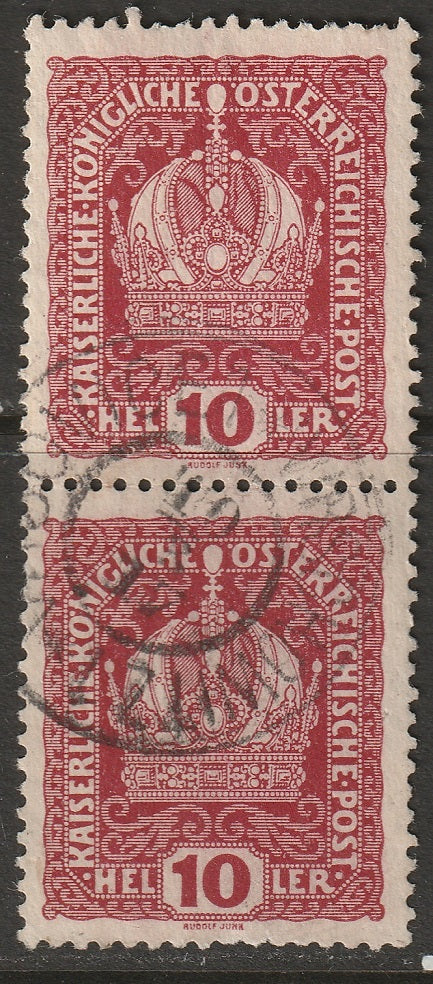 Austria 1916 Sc 148 pair used Wrschowitz 1 (Vrsovice) CDS