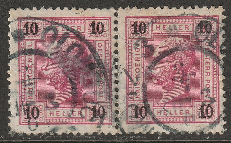 Austria 1899 Sc 75 pair used Olmutz 3 (Olomouc) CDS