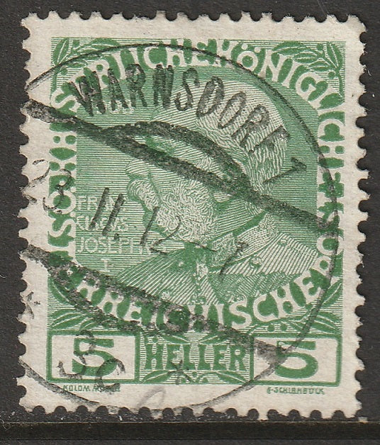 Austria 1908 Sc 113 used Warnsdorf 1 (Varnsdorf) CDS