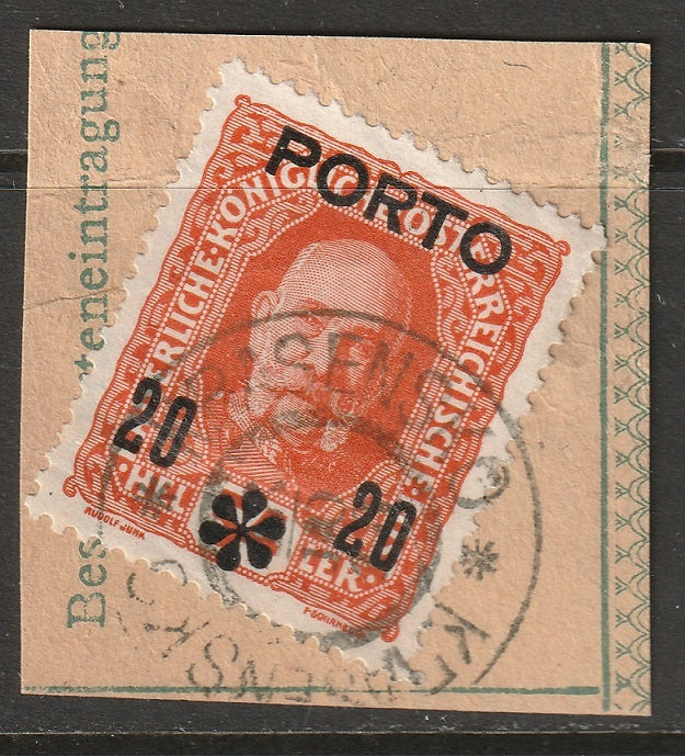 Austria 1917 Sc J62 used Krasenko CDS on piece