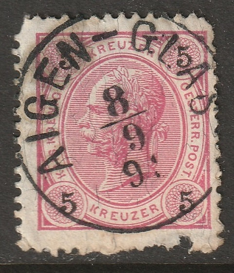 Austria 1883 Sc 43 used Aigen-Glas (Salzburg) CDS