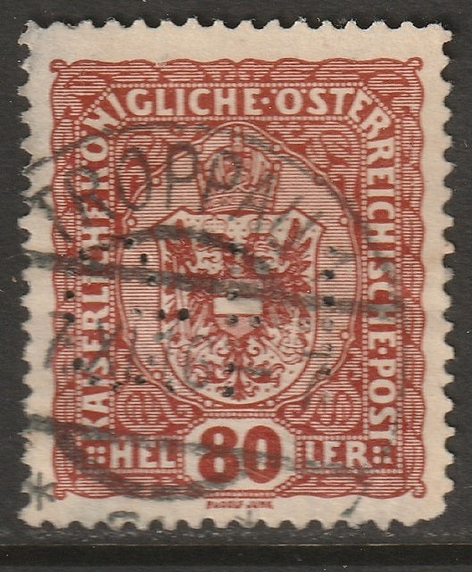 Austria 1916 Sc 157 used Troppau 1 (Opava) CDS with "G.H" perfin