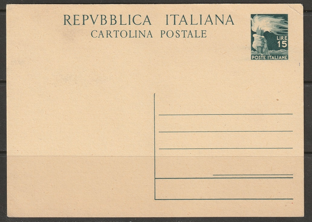 Italy 1949  unused 15 lire postal stationary/cartolina postale