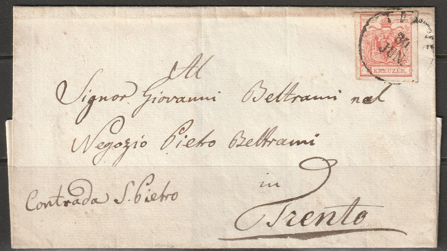 Austria 1854 Sc 3 Trento/Trient 1854 cover