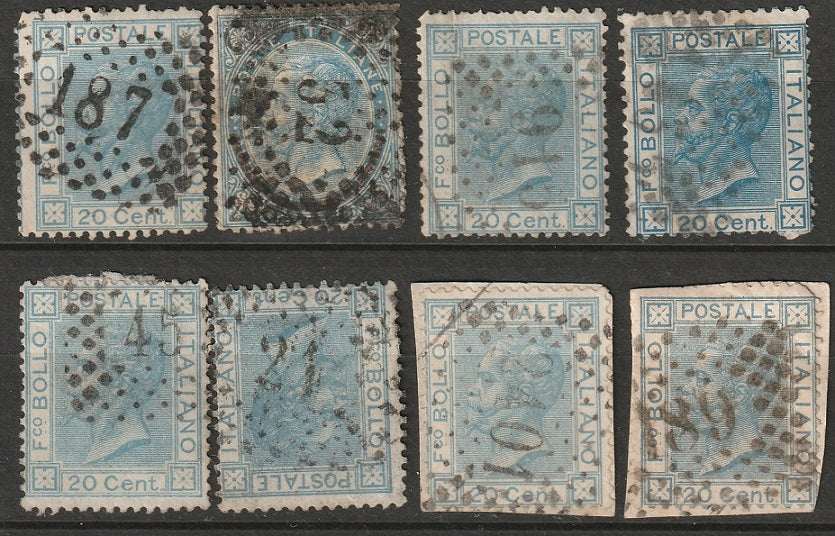 Italy 1867 Sc 35 used selection of numeral cancels