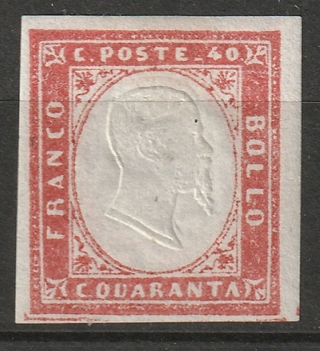 Italy Sardinia 1860 Sc 13b MNG red carmine faint double impression