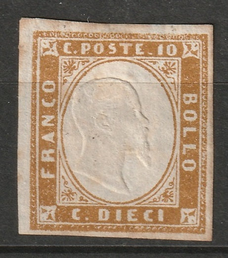 Italy Sardinia 1862 Sc 11a MNG ochre toning spots