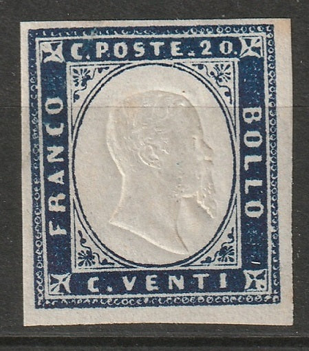 Italy Sardinia 1858 Sc 12d MH* indigo signed