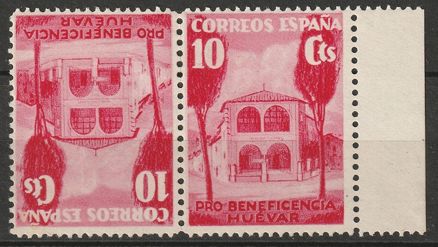 Spain 1938 10c Huevar Pro Beneficencia se-tenant pair MLH