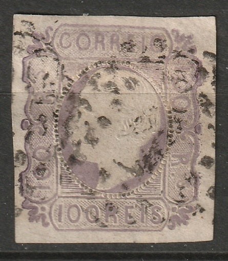 Portugal 1864 Sc 16 used 1 (Lisboa) cancel tear at embossing