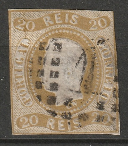 Portugal 1866 Sc 19 used 1 (Lisboa) cancel trimmed