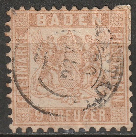 Baden 1864 Sc 23a used Rastatt CDS bistre