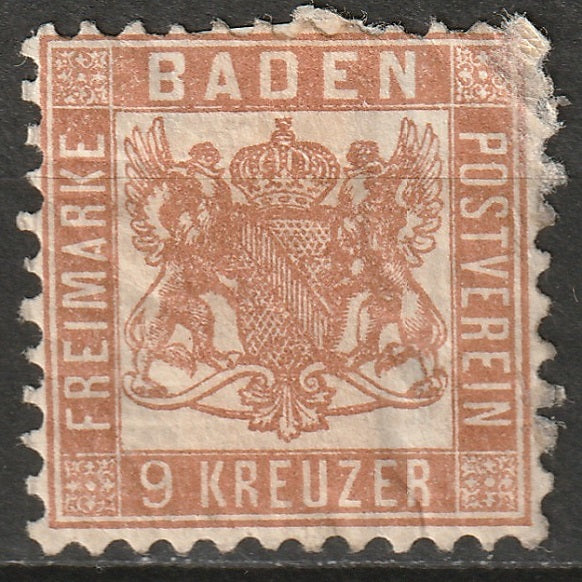 Baden 1864 Sc 23a MH partial gum bistre