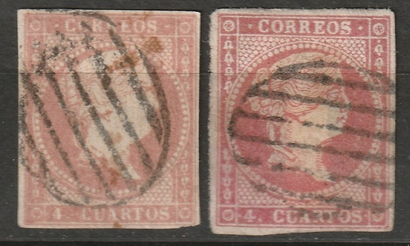 Spain 1856 Sc 45,45a used rose & carmine