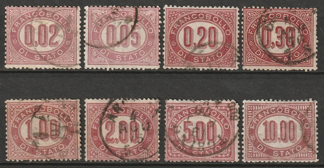 Italy 1875 Sc O1-8 official complete set used