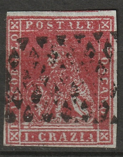 Italy Tuscany 1851 Sc 4b used signed lake red