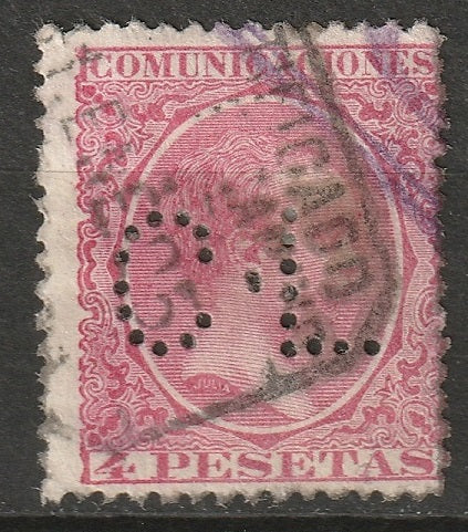 Spain 1889 Sc 269 used "CL" (Credit Lyonnais) perfin