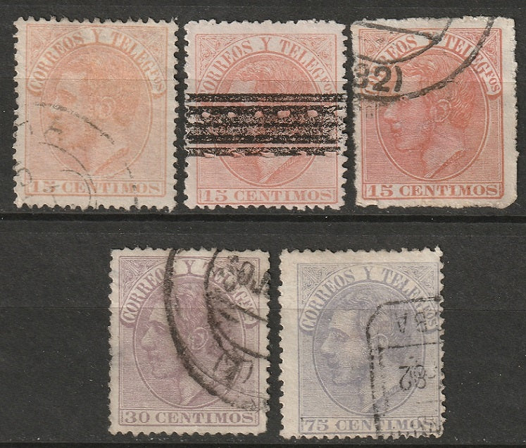 Spain 1882 Sc 252,252a-4 set with 252 shades used