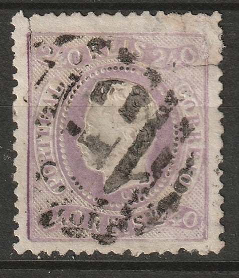 Portugal 1870 Sc 33 used 1 (Lisboa) cancel faulty (tear & embossing separation)