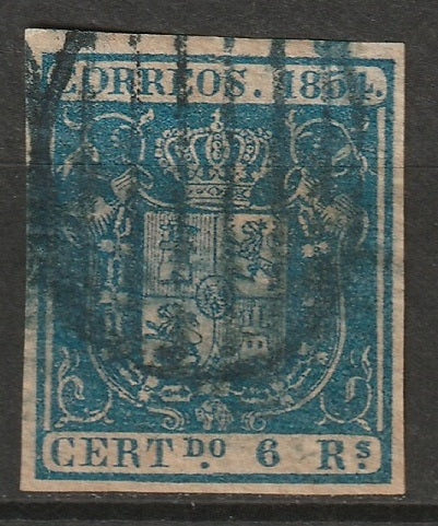 Spain 1854 Sc 30b used signed(?) dark blue