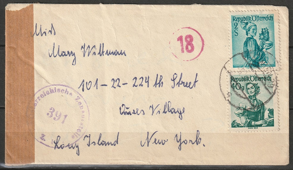 Austria 1952 Sc 546 Allied occ. censored cover back flap damaged