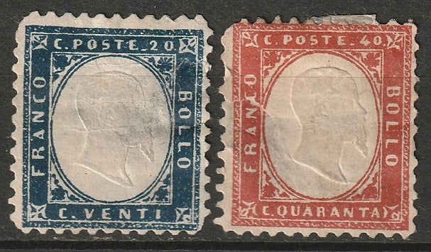 Italy Sardinia 1862 Sc 12-13 remainders with forged perfs faulty