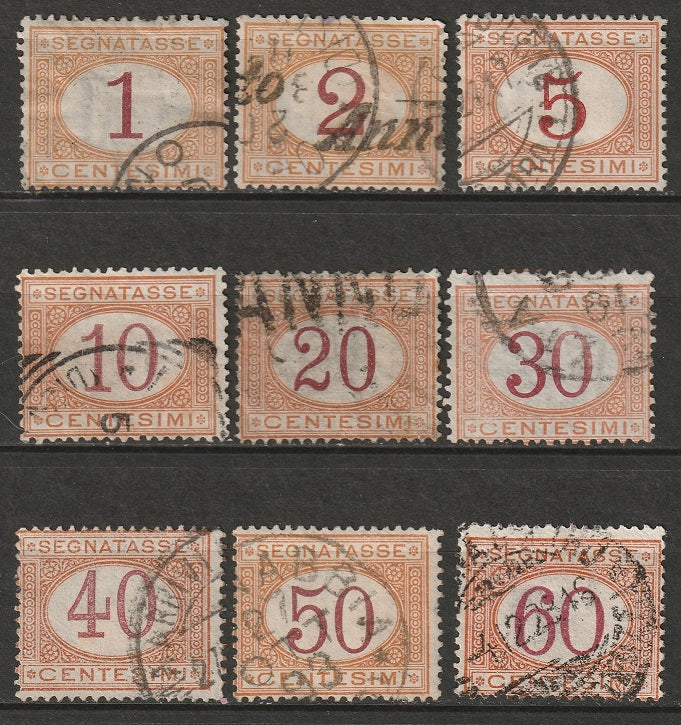 Italy 1870 Sc J3-11 postage due partial set used