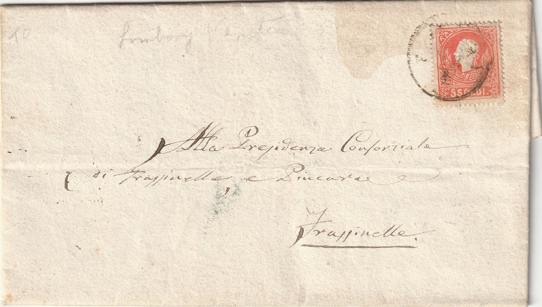 Lombardy Venetia 1861 Sc 10 folded letter to Frassinelle Polesine Veneto with revenue stamps