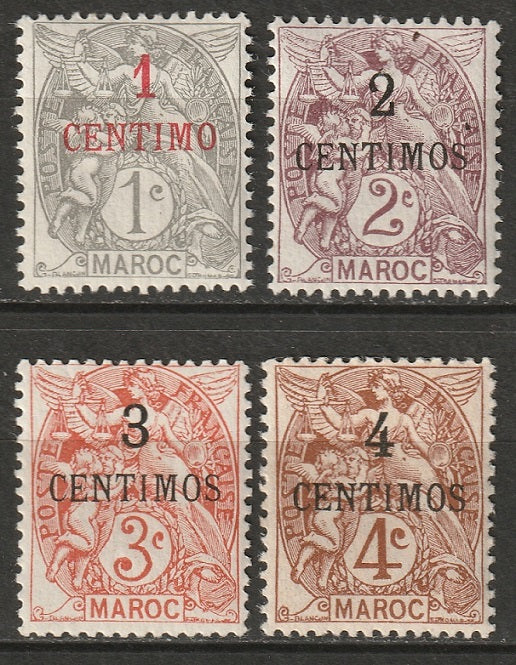 French Morocco 1908 Sc 11-4 partial set MH