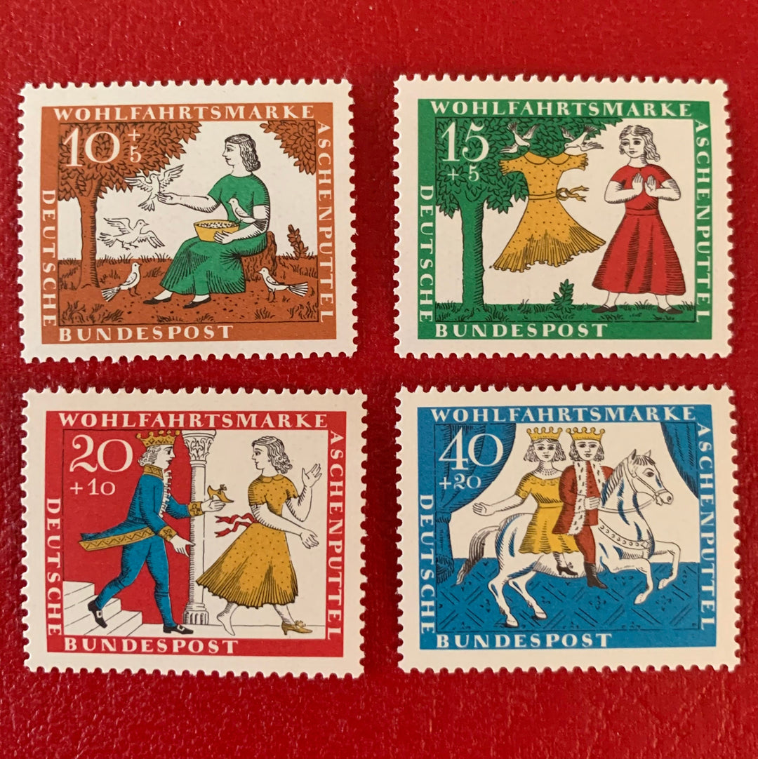 4 Original Vintage Postage Stamps - West German Fairy Tales - Cinderella - 1960s