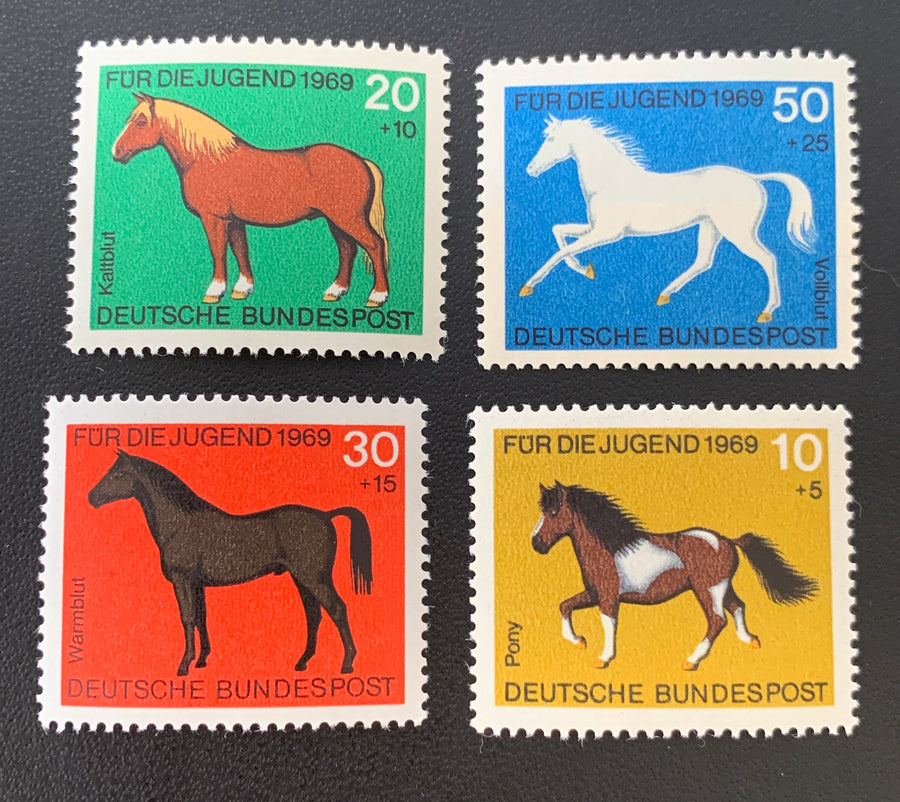 West Germany-Original Vintage Postage Stamps- 1960s Horses