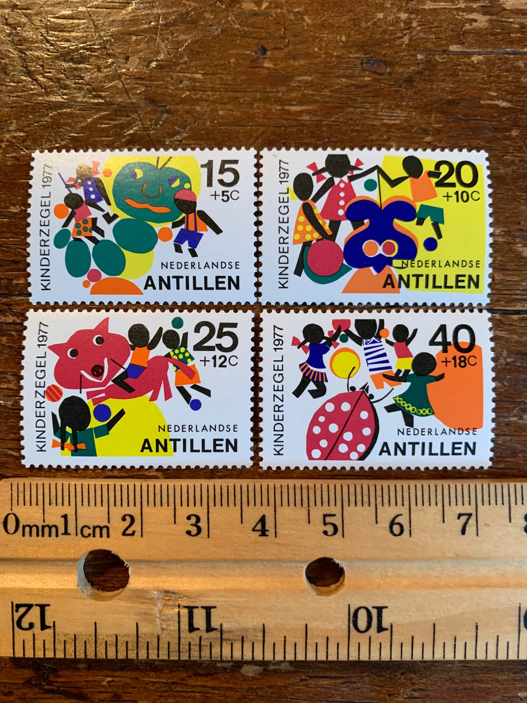 Netherlands Antilles- Original Vintage Postage Stamps- 1977 Children Playing- for the collector, artist or crafter- scrapbooks, decoupage