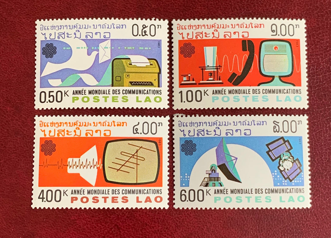 Laos - Original Vintage Postage Stamps- 1983 Communication Technology- for the collector, artist or crafter