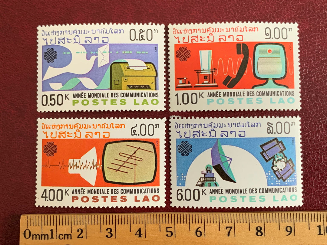 Laos - Original Vintage Postage Stamps- 1983 Communication Technology- for the collector, artist or crafter